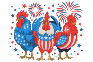 USA Roosters Machine Embroidery Design