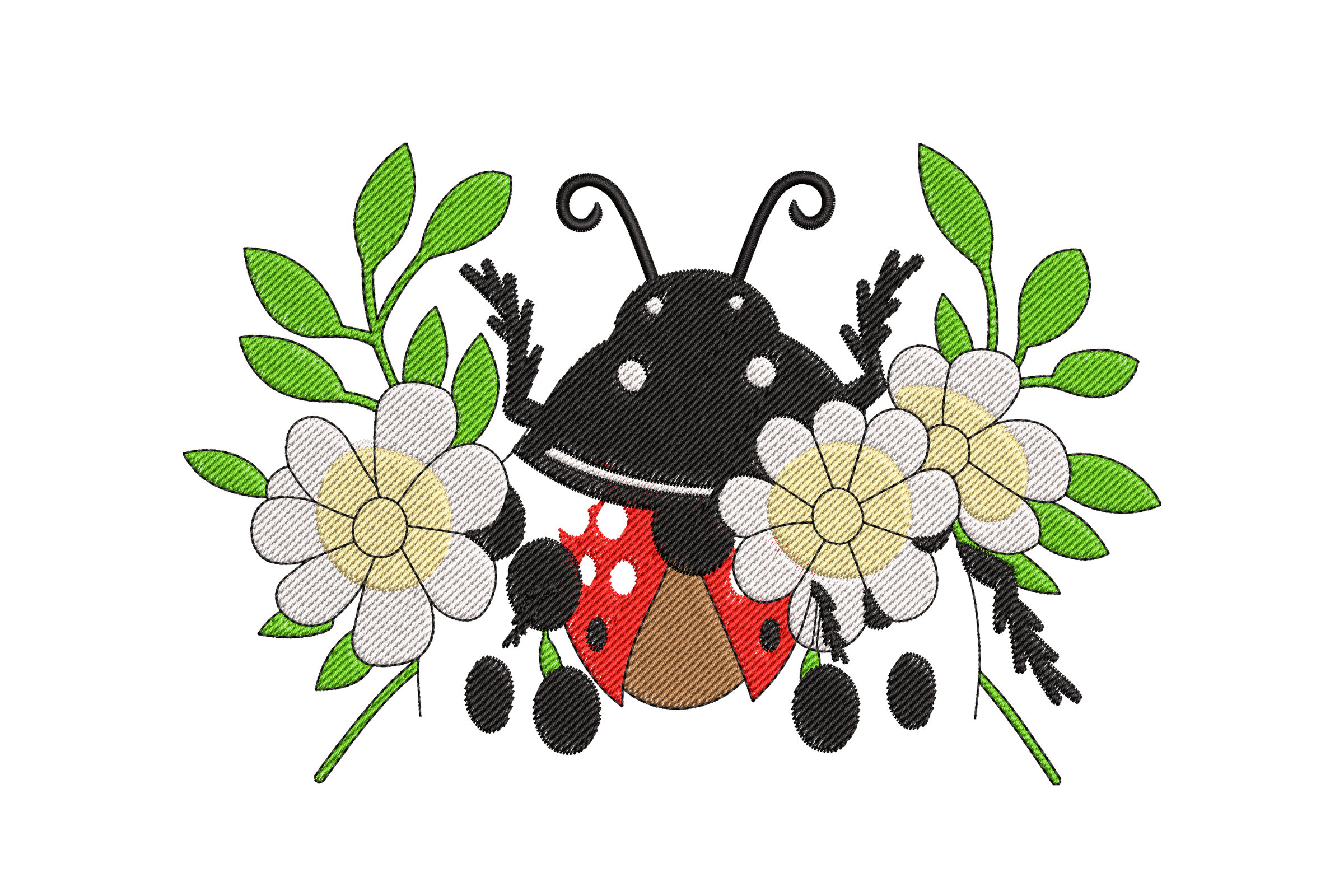 Ladybug with Flowers Embroidery Design