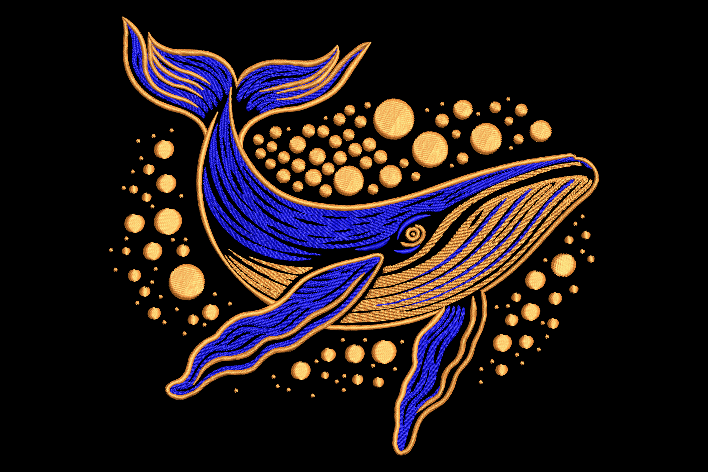 Vibrant Blue Whale Embroidery Design