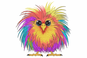 Vibrant Fluffy Bird Embroidery Design