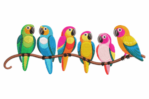 Vibrant Parrot Row Embroidery Design