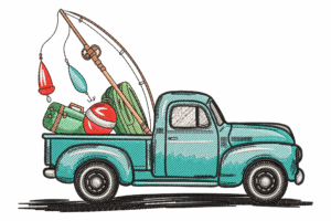 Vintage Fishing Truck Embroidery Design
