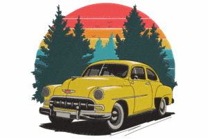 Vintage Yellow Car Embroidery Design