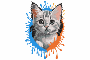 Watercolor Splash Kitten Embroidery Design