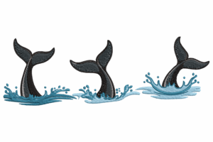 Whale Tails Splash Embroidery Design