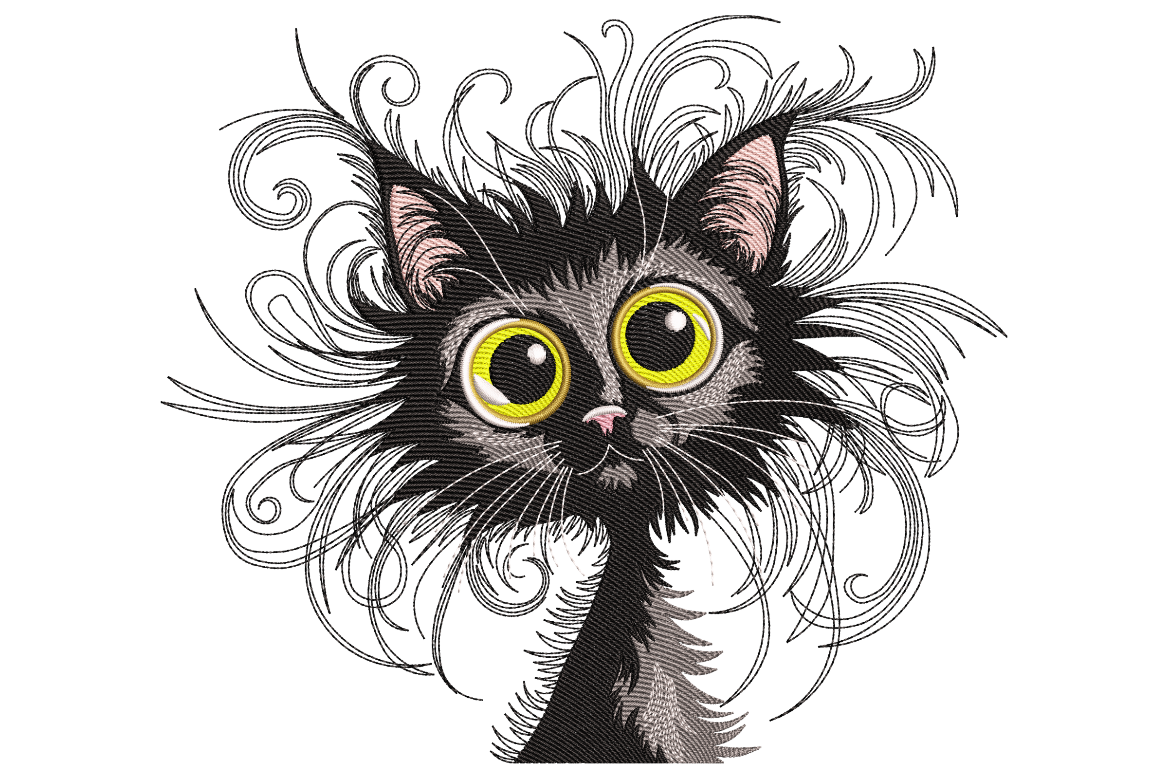 Whimsical Crazy Cat Embroidery Design