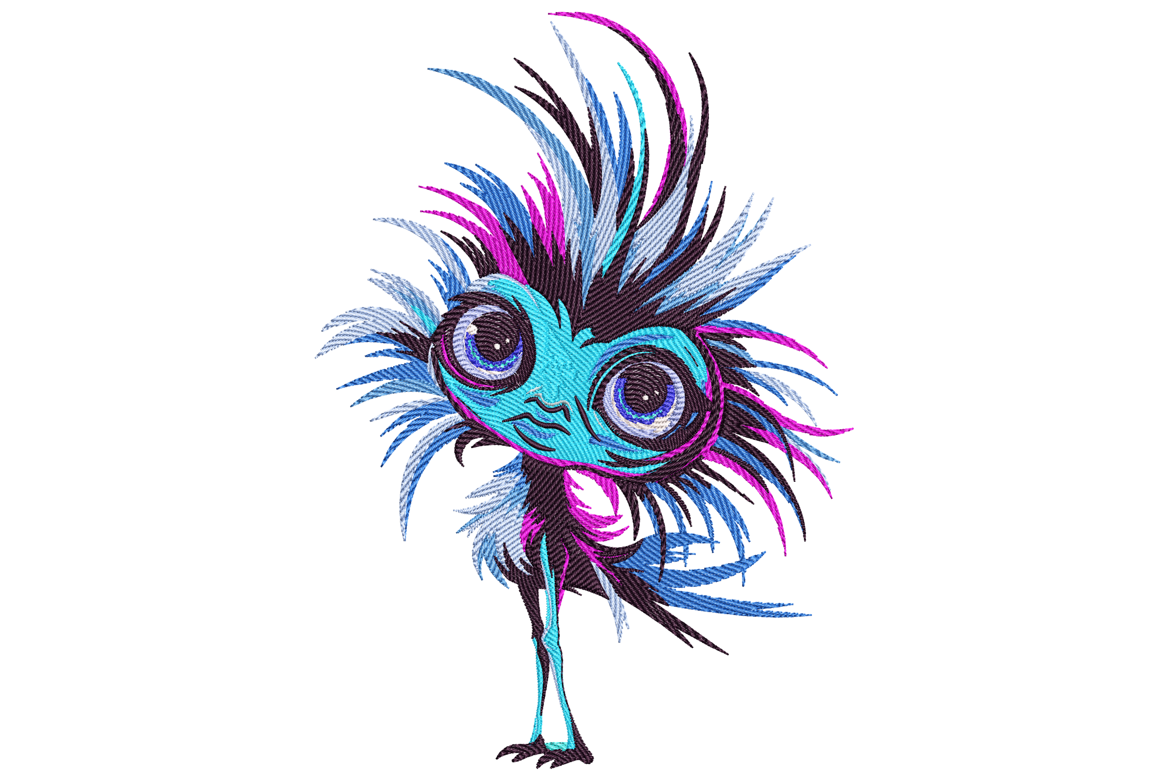 Whimsical Feather Creature Embroidery Design