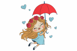 Whimsical Girl with Umbrella Embroidery Design