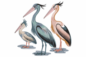 Whimsical Heron Trio Embroidery Design