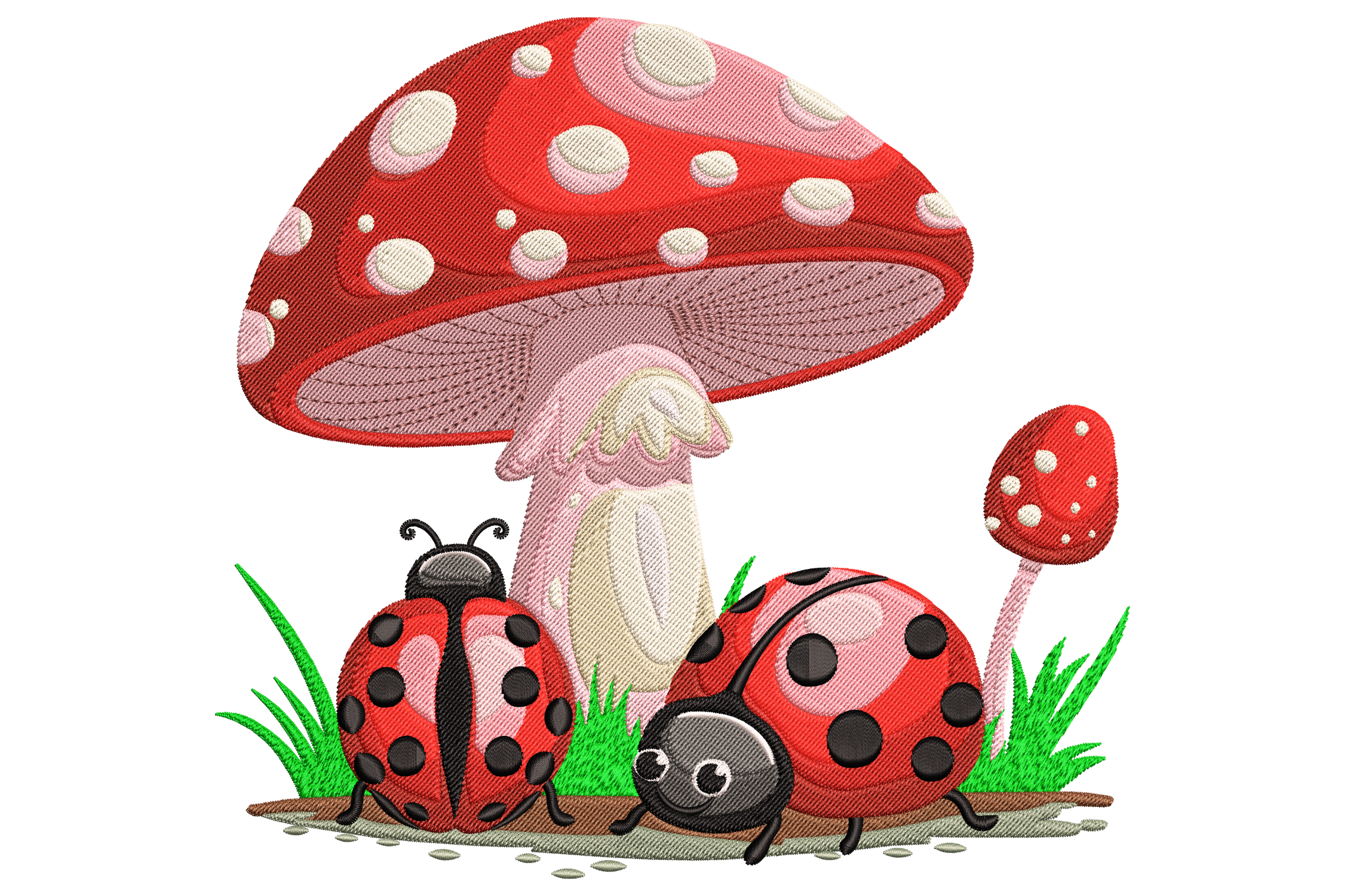 Whimsical Ladybugs and Mushroom Embroidery Design