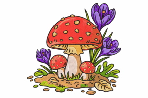 Whimsical Mushroom & Crocus Flower Embroidery Design