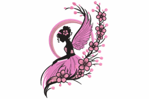 Whimsical Pink Fairy Embroidery Design