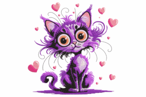 Whimsical Purple Cat Embroidery Design