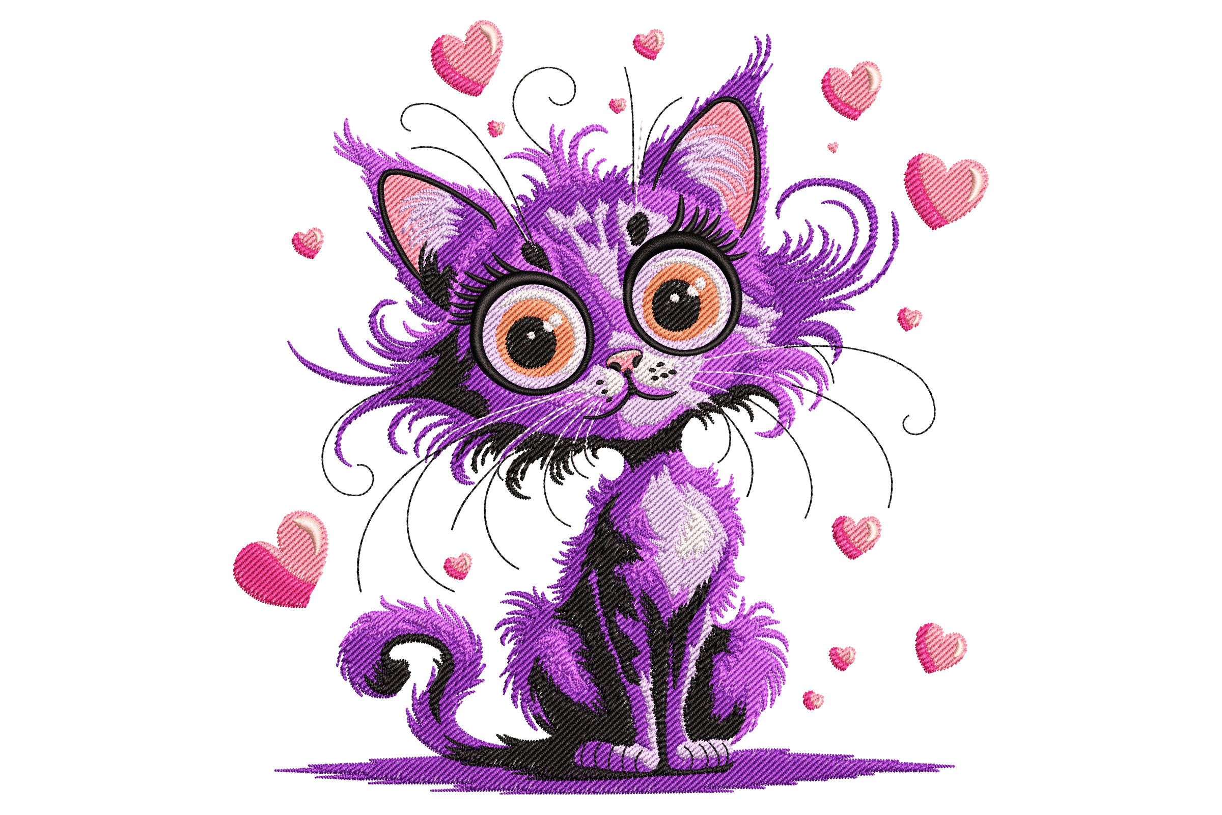 Whimsical Purple Cat Embroidery Design