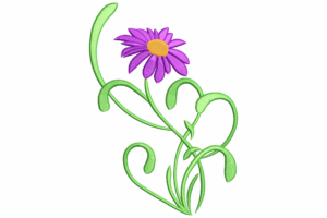 Whimsical Purple Flower with Vines Embroidery Design