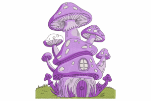 Whimsical Purple Mushroom House Embroidery Design