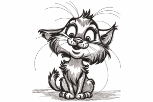 Whimsical Sketch Cat Embroidery Design
