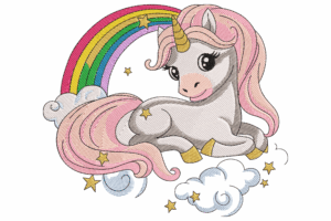 Whimsical Unicorn with Rainbow Embroidery Design