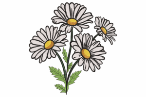 White Petals & Yellow Centers Daisy Flower Embroidery Design
