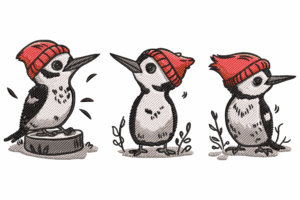 Winter Hat Woodpecker Trio Embroidery Design