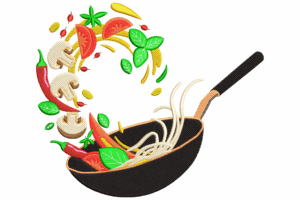 Wok with Vegetables Embroidery Design