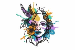 Woman Face with Hummingbird Embroidery Design