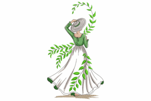 Woman in Green Dress Embroidery Design
