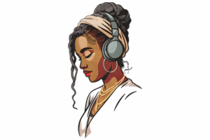Woman with Headphones Embroidery Design