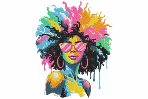 Afro Woman with Color Splash Embroidery Design