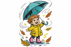 Autumn Girl with Umbrella Embroidery Design