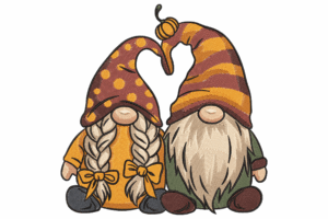 Autumn Gnome Couple Embroidery Design