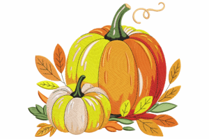 Autumn Pumpkins with Leaves Embroidery Design