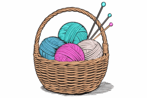 Basket of Yarn with Knitting Needles Embroidery Design
