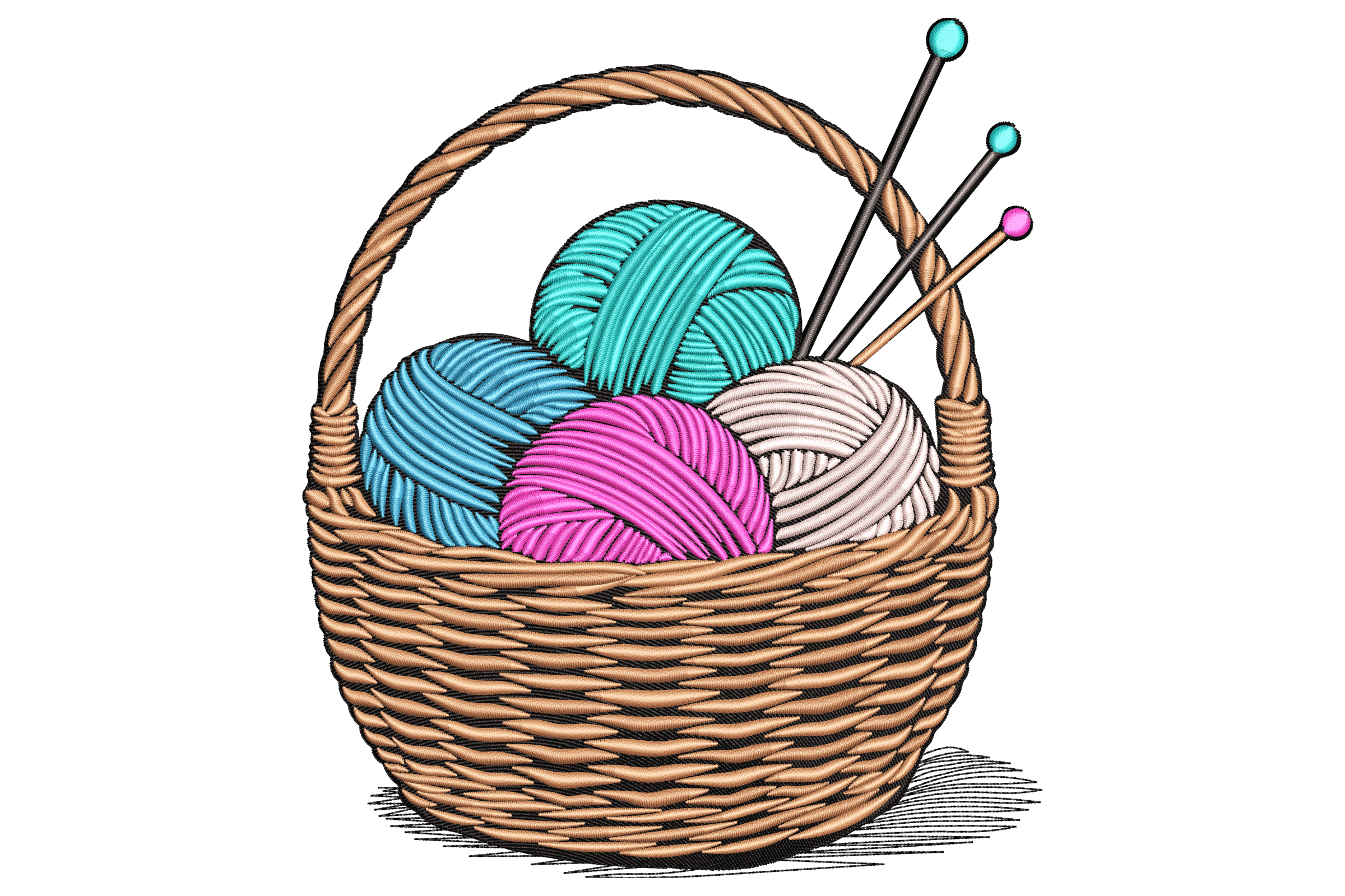 Basket of Yarn with Knitting Needles Embroidery Design