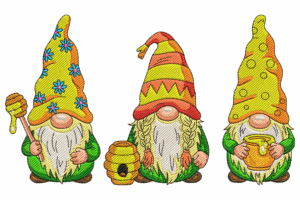 Bee Gnome Trio Embroidery Design