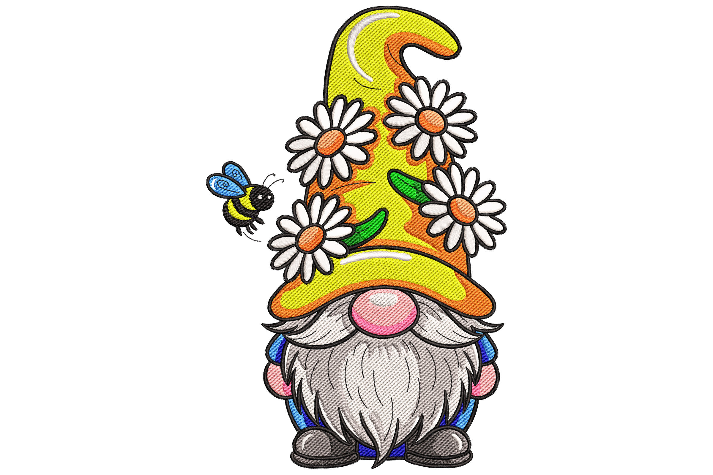 Bee and Daisy Gnome Embroidery Design