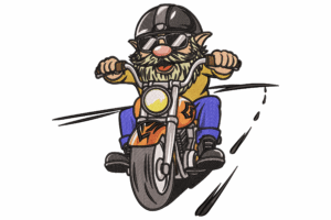 Biker Gnome Riding Motorcycle Embroidery Design
