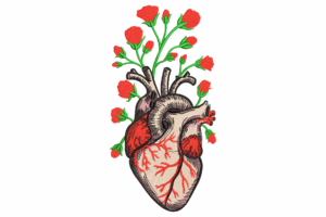 Blooming Anatomical Heart Embroidery Design
