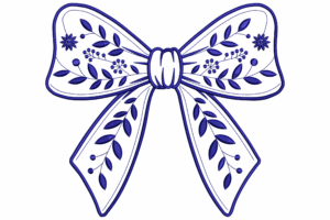 Blue Botanical Ribbon Embroidery Design