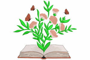 Book with Flowers and Butterflies Embroidery Design
