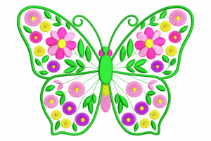 Bright & Colorful Floral Butterfly Embroidery Design