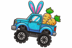 Bunny Truck with Carrots Embroidery Design