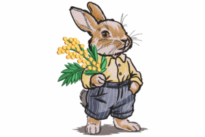 Bunny with Yellow Flowers Embroidery Design