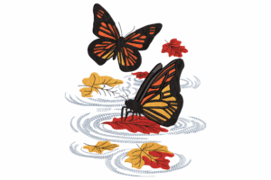Butterflies with Autumn Leaves Embroidery Design