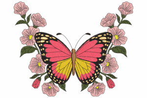 Butterfly and Flowers Embroidery Design