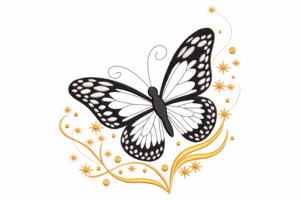 Butterfly with Golden Stars Embroidery Design