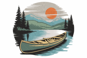 Canoe Lake Sunset Embroidery Design