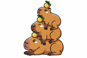 Capybara Stack with Oranges Embroidery Design