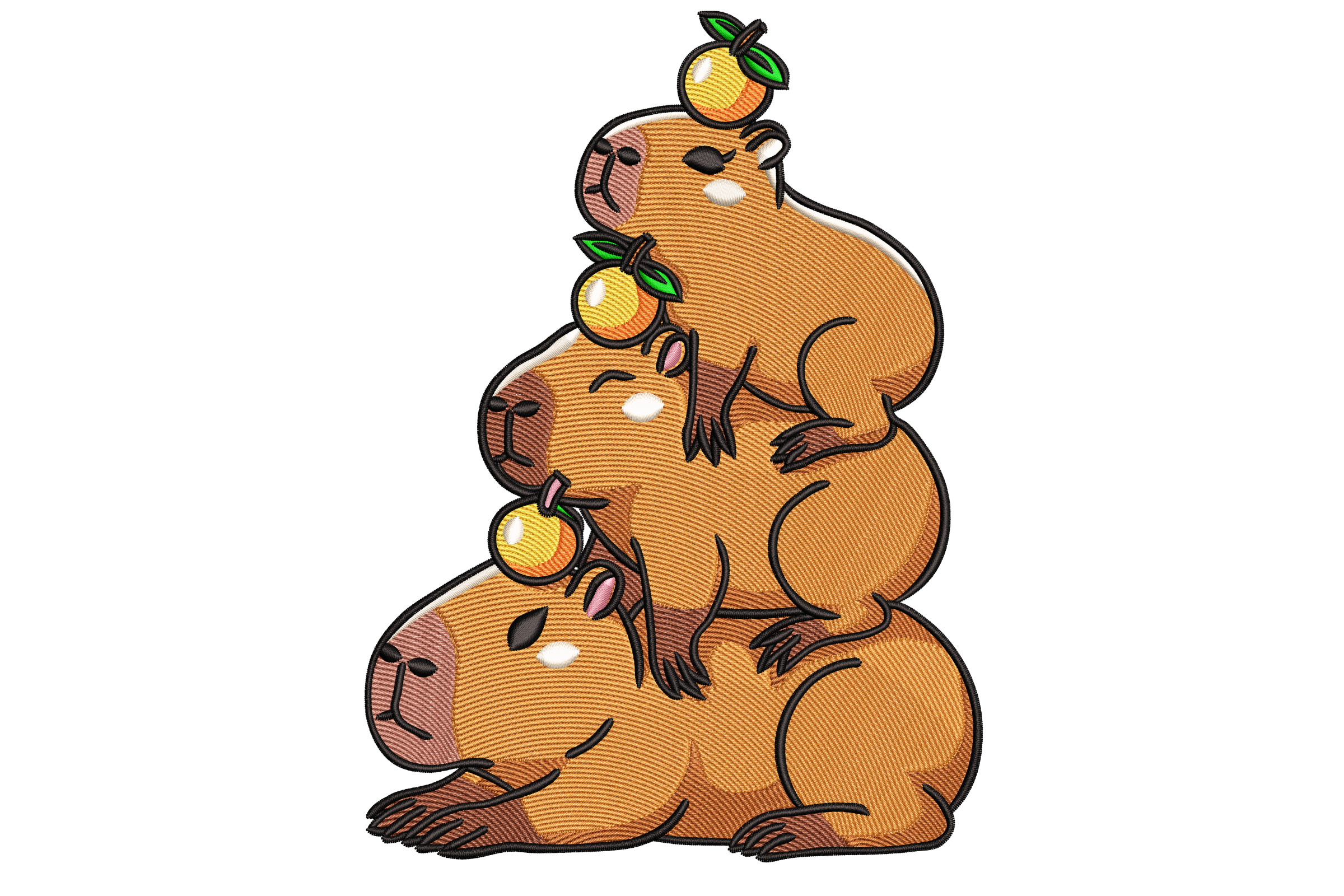 Capybara Stack with Oranges Embroidery Design