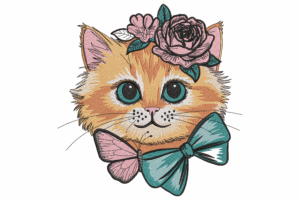 Cat with Floral Crown Embroidery Design